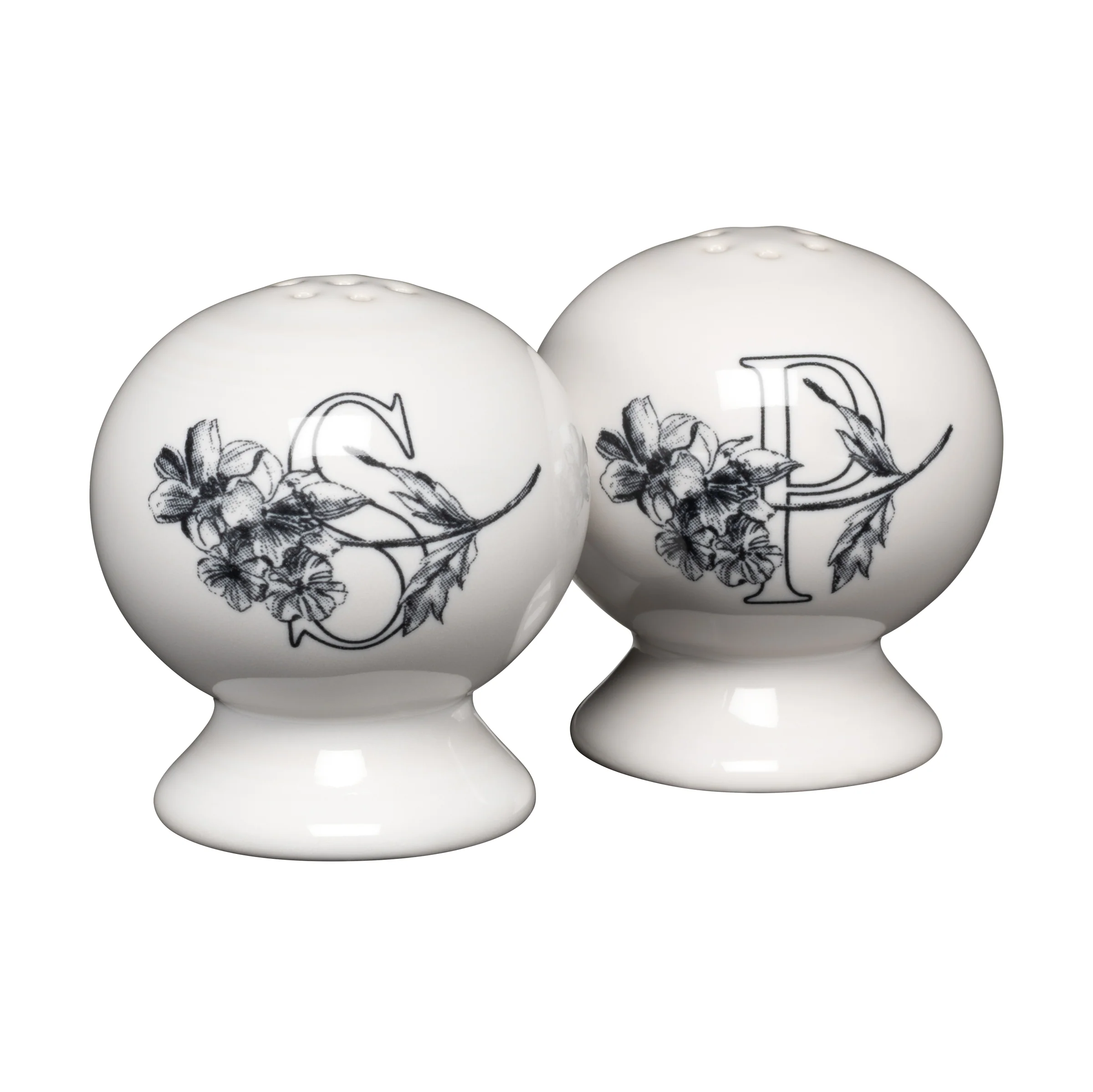 Botanical Floral Black 2 5/8 Inch Salt and Pepper Shaker Set