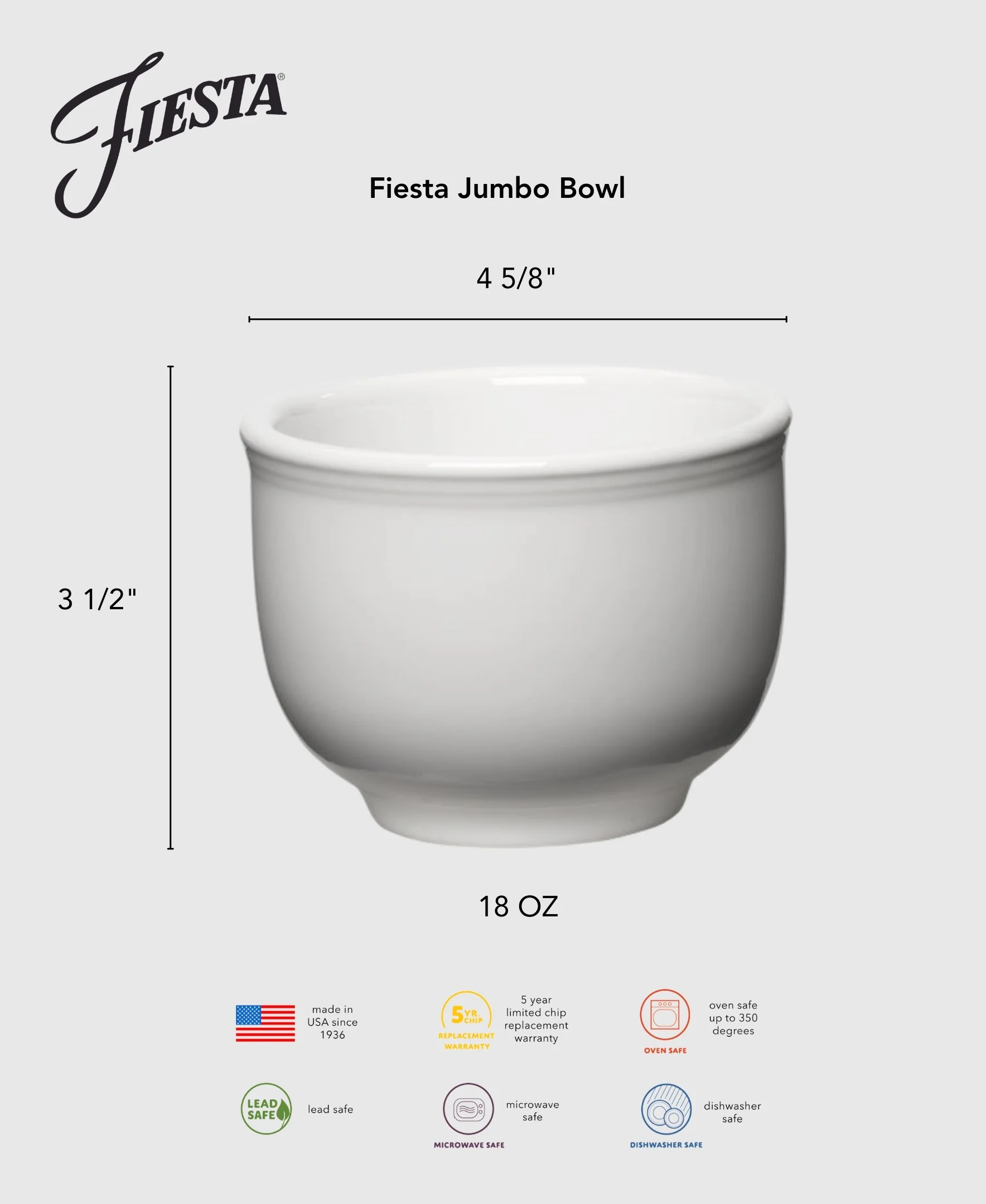 Retired Fiesta 4 5/8 Inch Jumbo Bowl 18 OZ - Image 3