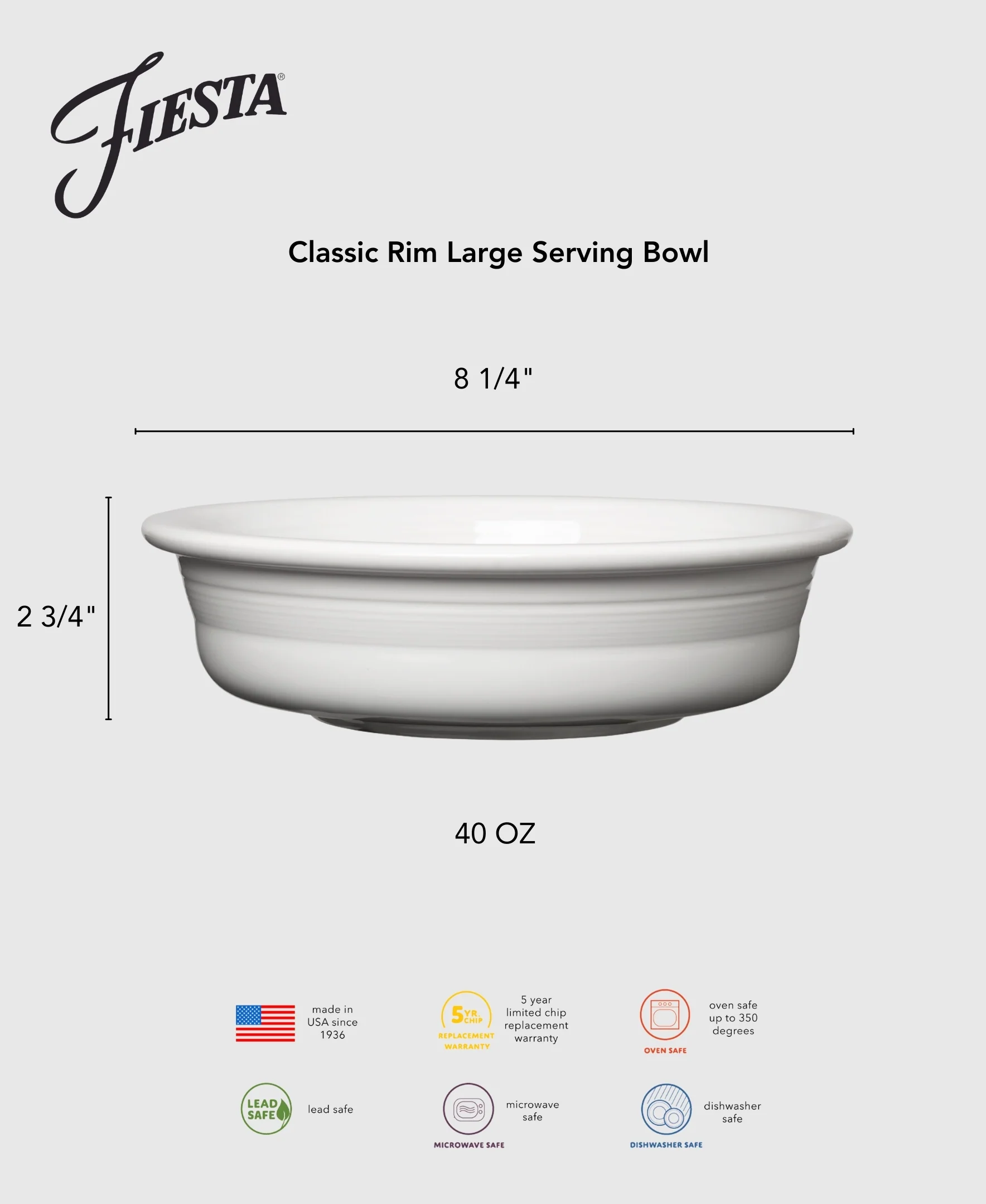 Lavender Classic Rim 10 1/2 Inch Extra Large Serving Bowl 80 OZ - Image 2