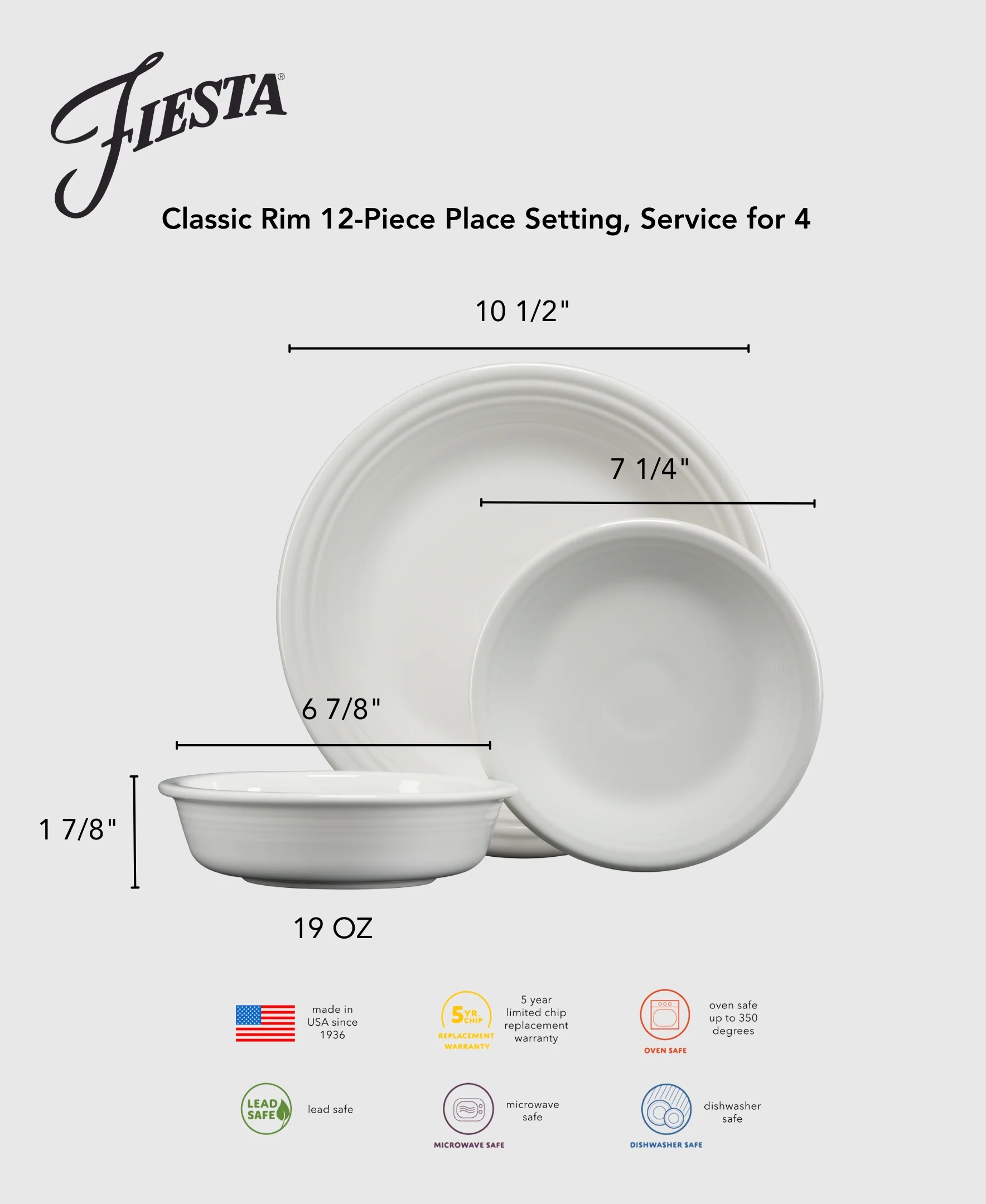Lavender Classic Rim 12-Piece Dinnerware Set, Service for 4 - Image 3