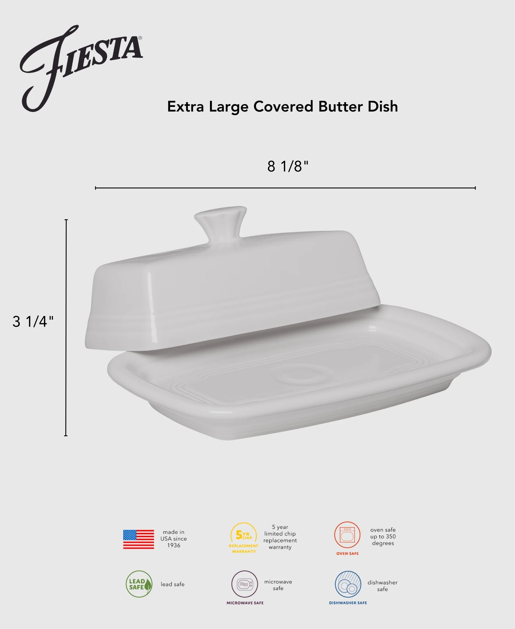 Lavender Extra Large Covered Butter Dish 8 1/8 Inch x 5 1/8 Inch - Image 3
