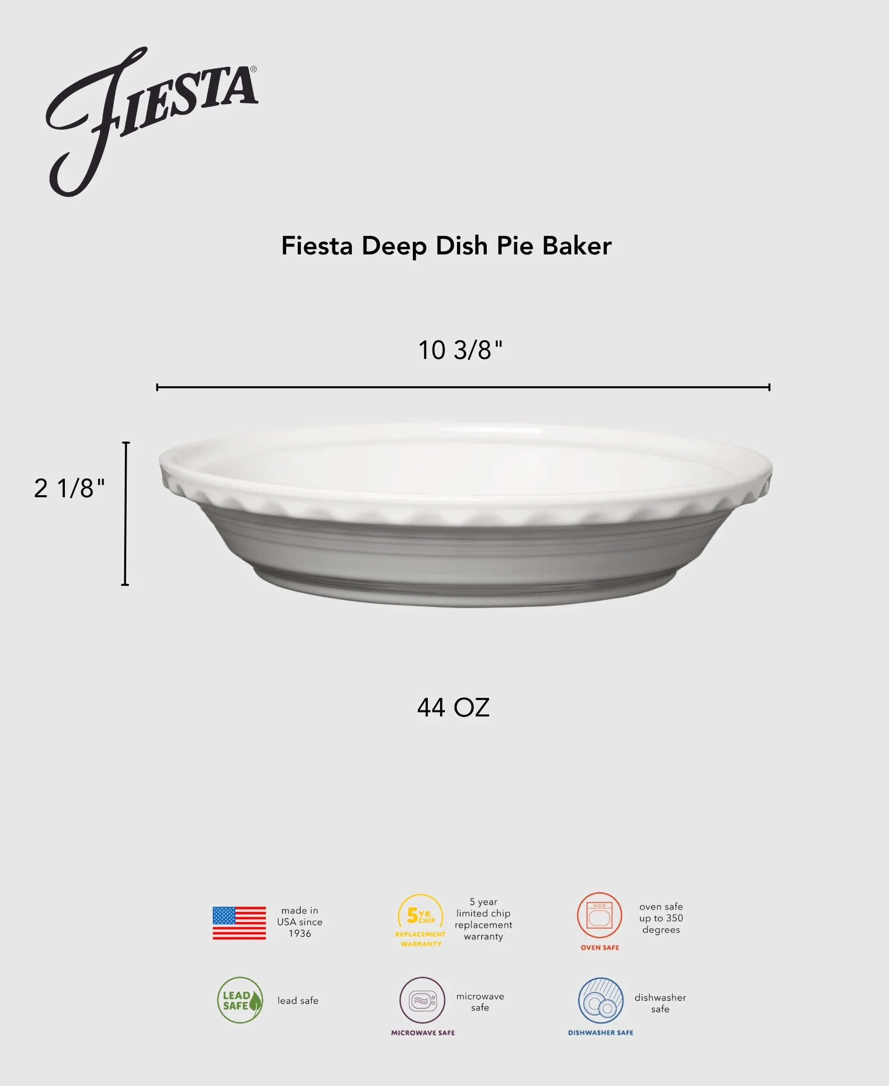 Retired Fiesta 10 1/4 Inch Deep Dish Pie Baker 44OZ - Image 3