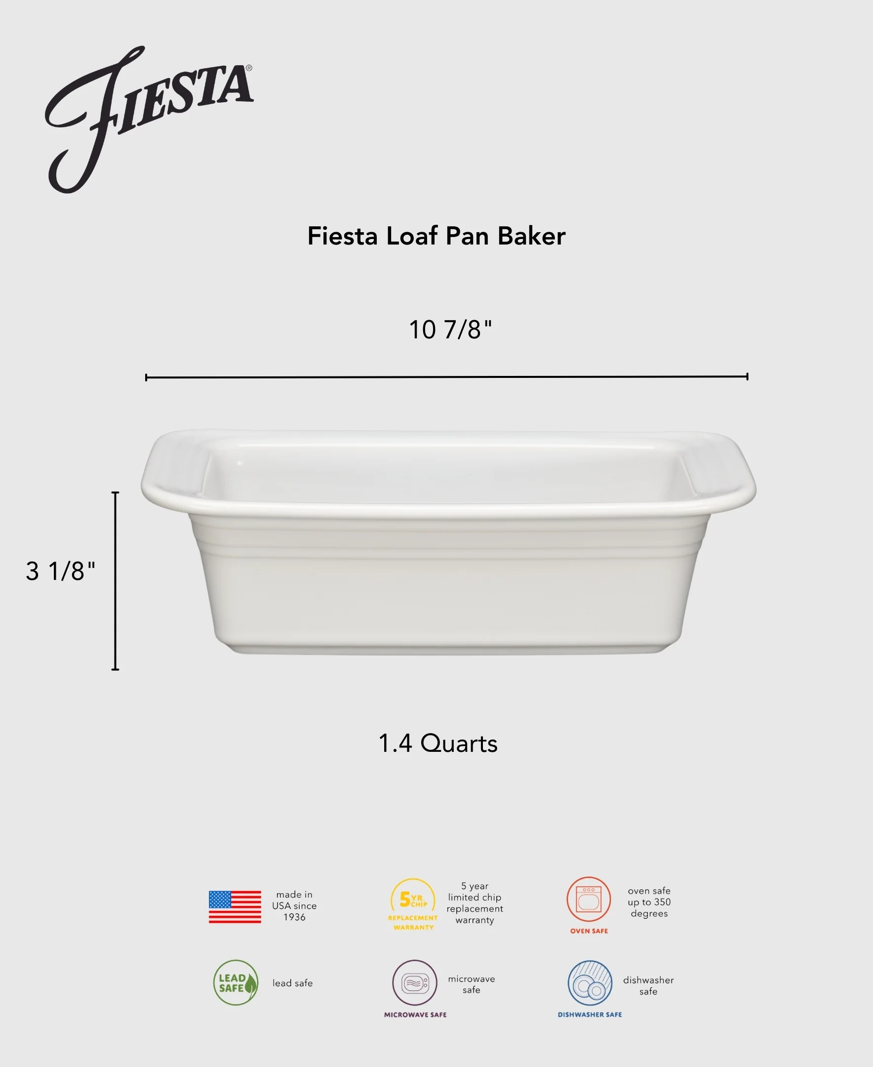 Retired Fiesta 10 3/4 Inch x 5 3/4 Inch Loaf Pan Baker 1.4 Quarts - Image 3